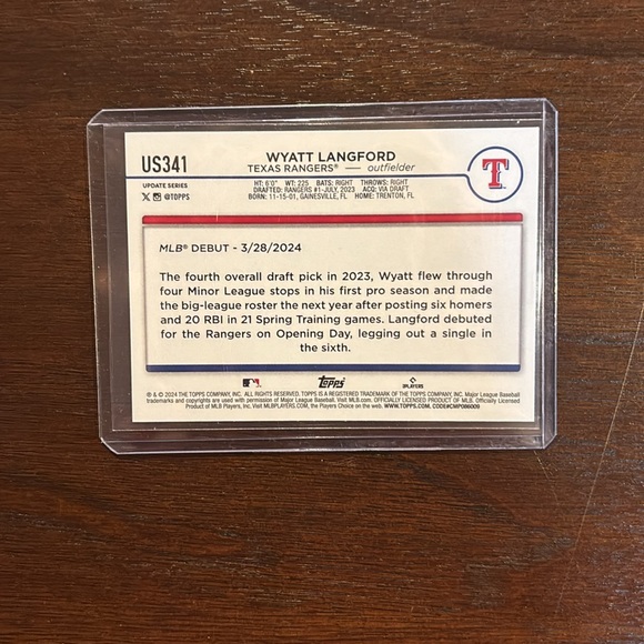 Wyatt Langford Topps Update Series Rookie Card #US341 - Picture 2 of 2